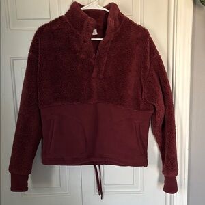 Cozy Women's Half-Zip Sherpa Pullover Jacket - Burgundy